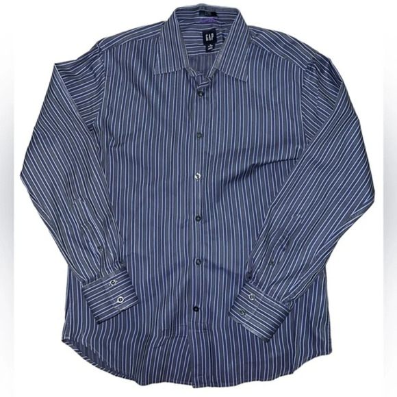 Gap Oxford Fitted Premium Long Sleeve Shirt Blue Stripe - Picture 1 of 6
